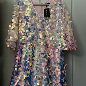 Glamorous Pink Sequin Romper with Iridescent Sparkle